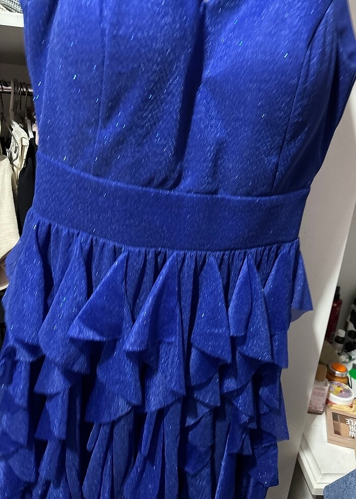 Işıltılı mavi elbise orta boy - Görsel 2