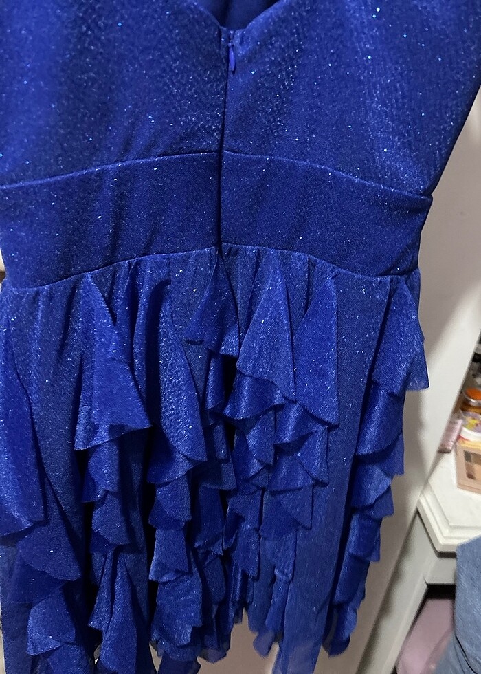 Işıltılı mavi elbise orta boy - Görsel 5