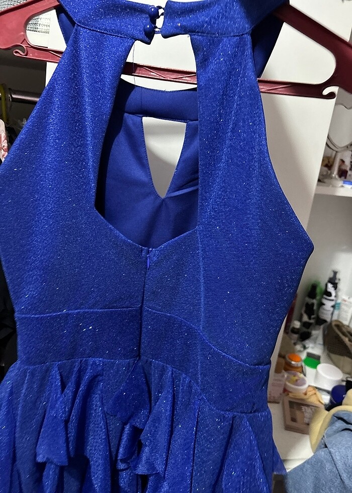 Işıltılı mavi elbise orta boy - Görsel 4