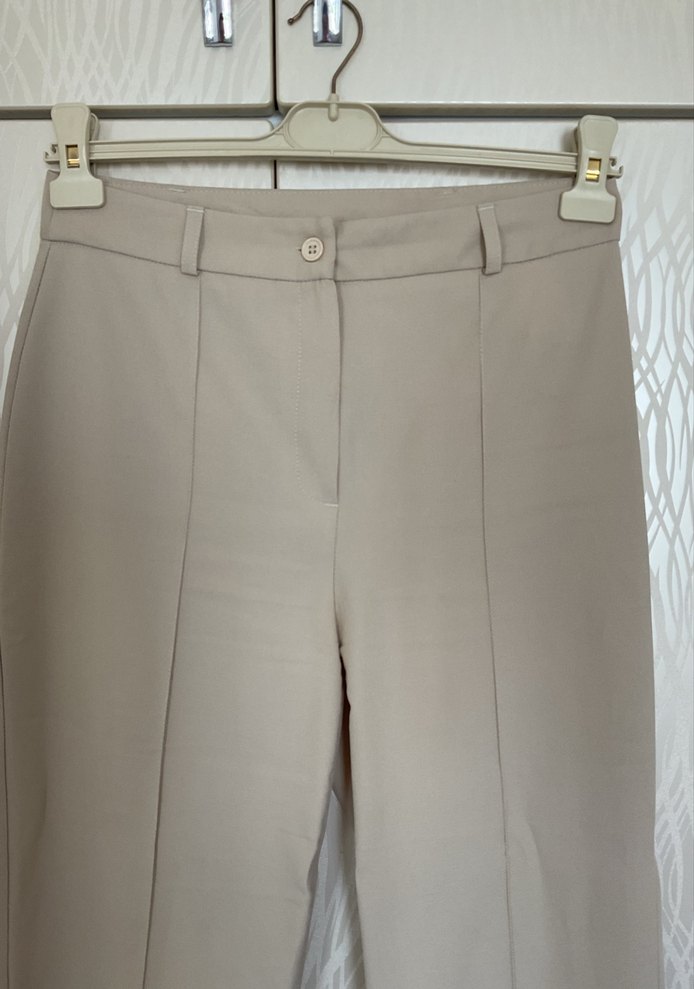 Bej Kemerli Kumaş Kadın Pantolon - Görsel 2