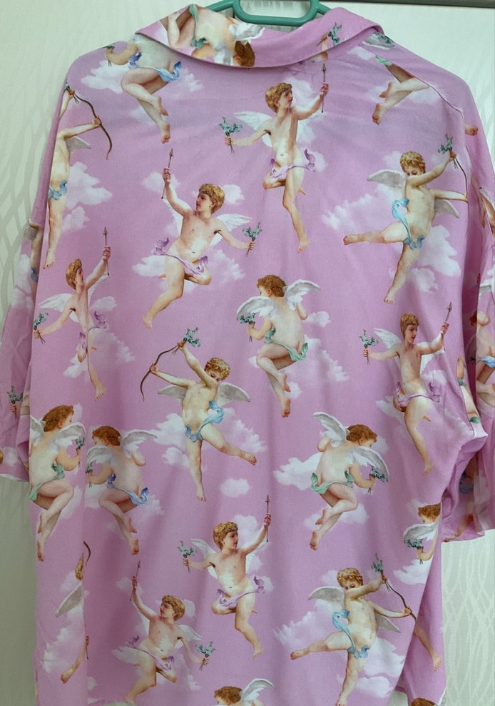 Pembe Baskılı yarım Kollu V Yaka Gömlek - Görsel 2