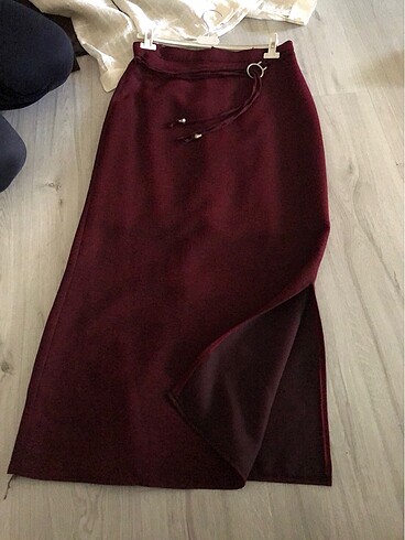Vintage Love yırtmaçlı bordo vintage etek