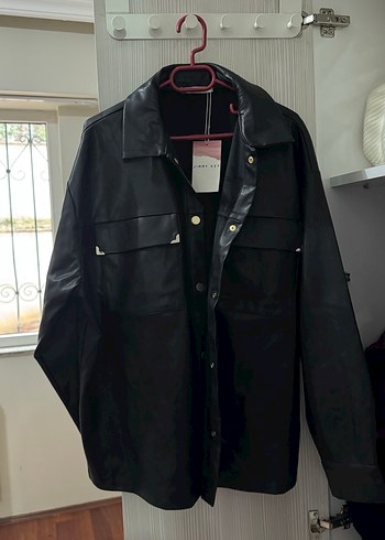 Düğmeli Siyah Deri Kadın Gömlek Ceket - Görsel 2