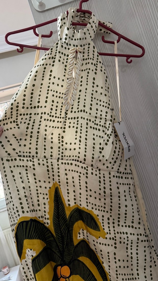 Beyaz Bohem Desenli Uzun Elbise - Görsel 2