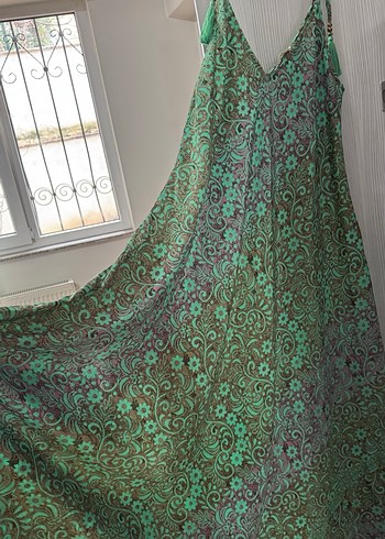 Püsküllü Turkuaz Bohem Uzun Elbise - Görsel 2