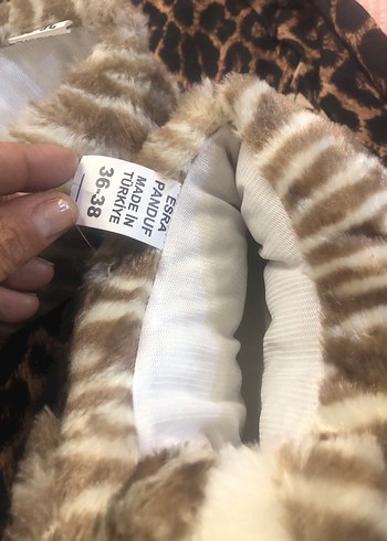 38 Beden kahverengi Renk Panduf ev botu Kürk Detaylı Zebra Desenli Kadın Ev Terliği