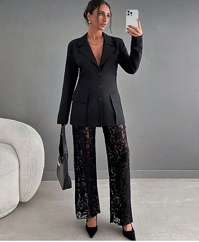 Zara dantelli pantolon bej ve siyah