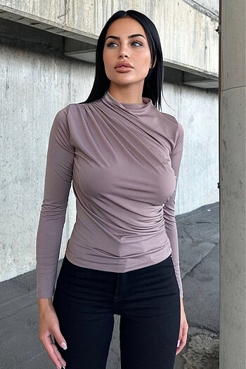 s Beden bordo Renk Büzgülü Drapeli bluz bordo