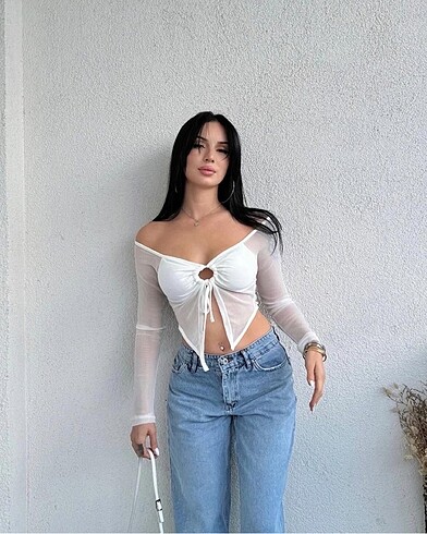 Keen Tüllü destekli crop bluz