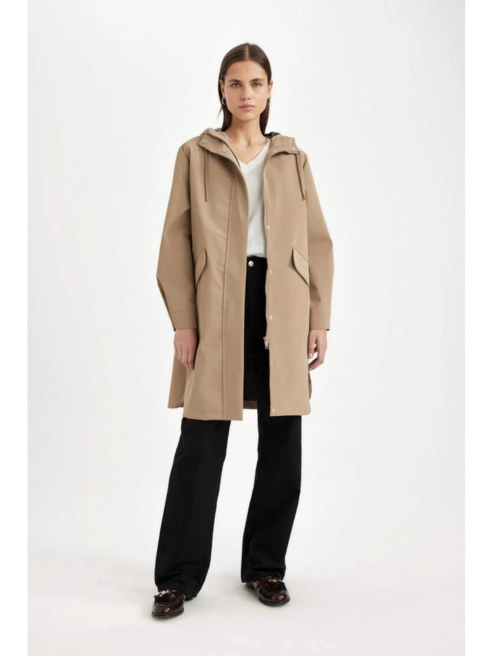 DeFacto Bej Su Geçirmez Kapüşonlu Yağmurluk - Görsel 2