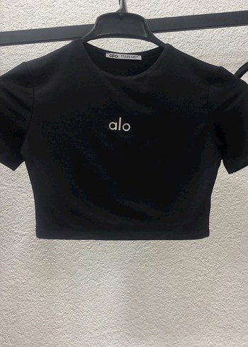 Alo yoga Siyah Mini Crop Tişört, Kısa Kollu, Dar Kesim