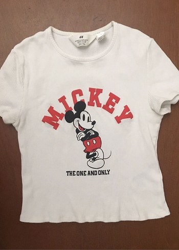 H&M Beyaz Mickey Baskılı Tişörtü