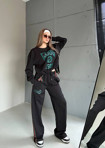 Gucci eşofman takım Siyah Baskılı Kadın Eşofman Takımı