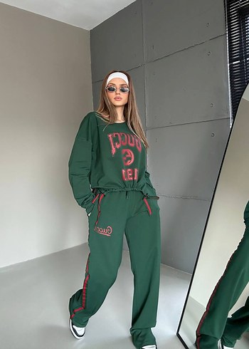 l Beden gri Renk Gucci eşofman takım Siyah Baskılı Kadın Eşofman Takımı