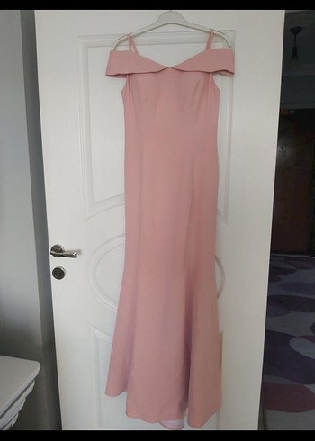 Pembe V Yaka Uzun Abiye Elbise - Görsel 2