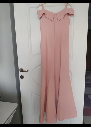 Pembe V Yaka Uzun Abiye Elbise - Görsel 3