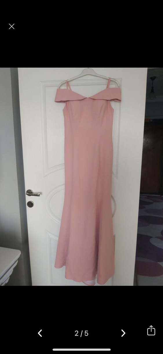 Pembe V Yaka Uzun Abiye Elbise - Görsel 2