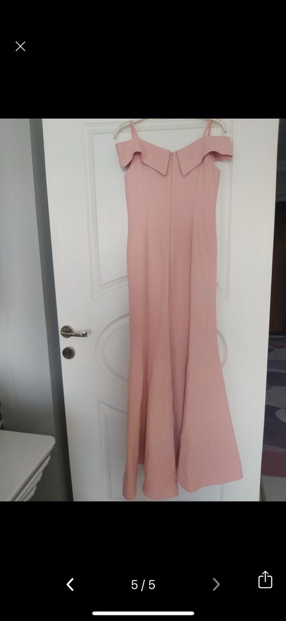 Pembe V Yaka Uzun Abiye Elbise - Görsel 3