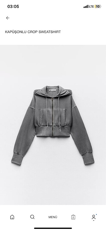 Zara kapüşonlu crop sweatshirt