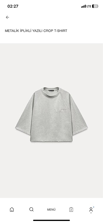 metalik iplikli yazılı crop t-shirt