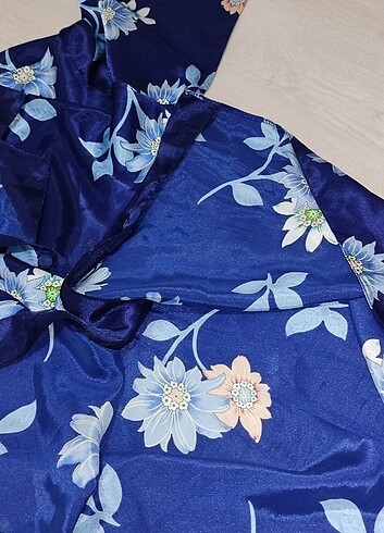 Benim UNDER WEAR L Parlament Mavi saten çiçekli cepli pijama üst - Görsel 4