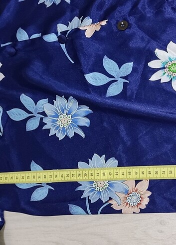 Benim UNDER WEAR L Parlament Mavi saten çiçekli cepli pijama üst - Görsel 5