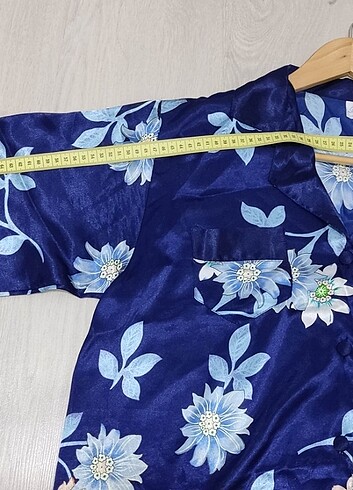 Benim UNDER WEAR L Parlament Mavi saten çiçekli cepli pijama üst - Görsel 7