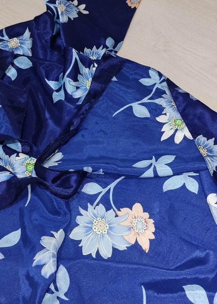 Benim UNDER WEAR L Parlament Mavi saten çiçekli cepli pijama üst - Görsel 4