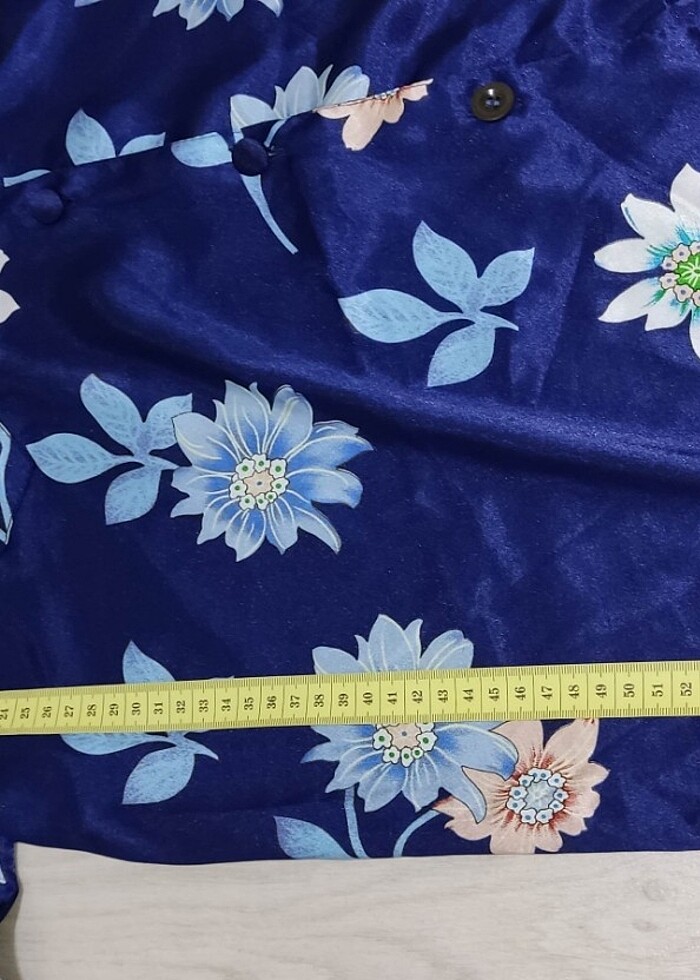 Benim UNDER WEAR L Parlament Mavi saten çiçekli cepli pijama üst - Görsel 5