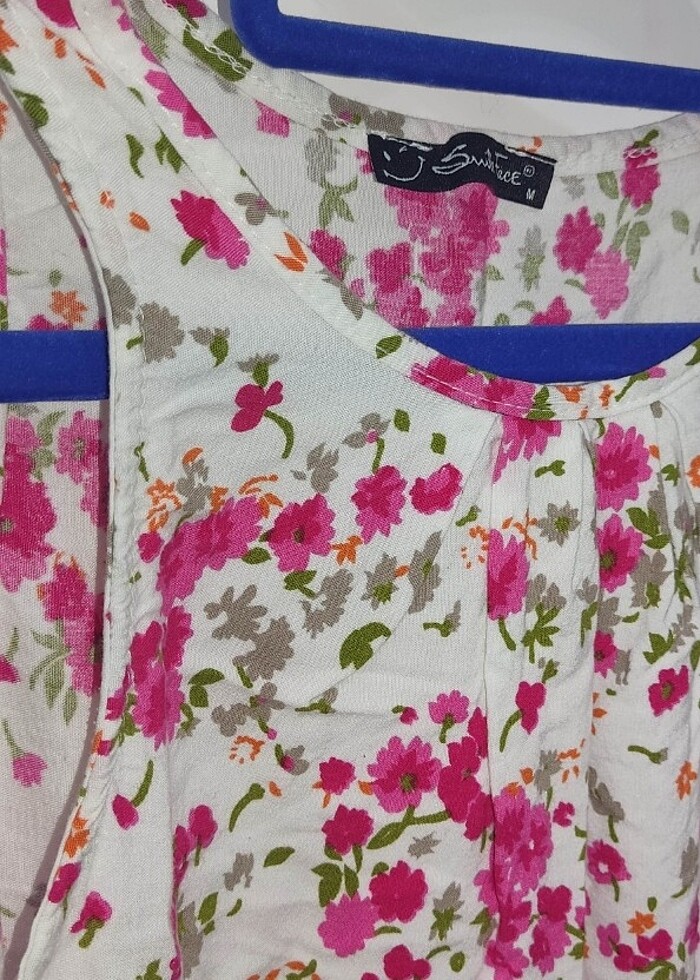 Çiçek Desenli Bluz Pamuklu - Smile Face - M - Görsel 2