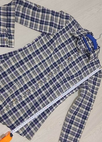 S Beden Kadın Ekose Kısa Kollu Önden ve Arkadan Pileli Gömlek - Görsel 4
