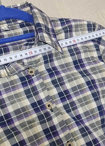 S Beden Kadın Ekose Kısa Kollu Önden ve Arkadan Pileli Gömlek - Görsel 5