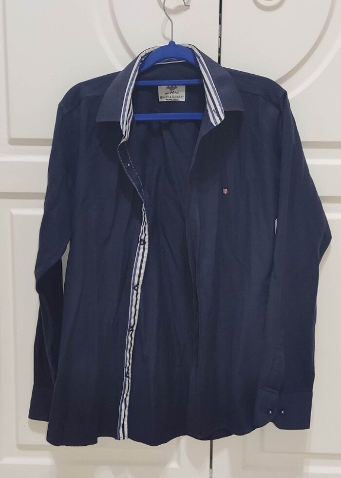 Four Bassi Erkek Lacivert e Pamuk 5 Polyester Uzun Kollu M Gömle - Görsel 2