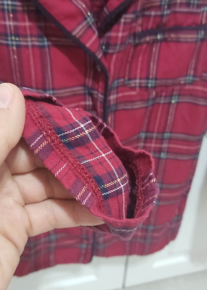 LC Waikiki XS Yılbaşı Temalı Uzun Kollu Kadın Ekose Pijama Üst - Görsel 5