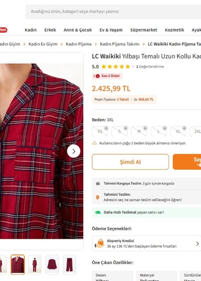 LC Waikiki XS Yılbaşı Temalı Uzun Kollu Kadın Ekose Pijama Üst - Görsel 4