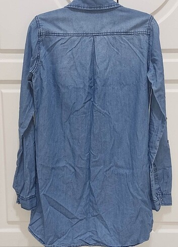 Stradivarius Kadın M Kolu Katlamalı Çift Cep Kot Tunik - Buz Mav - Görsel 4