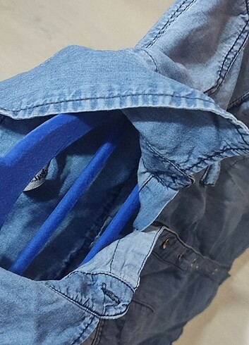 Stradivarius Kadın M Kolu Katlamalı Çift Cep Kot Tunik - Buz Mav - Görsel 5