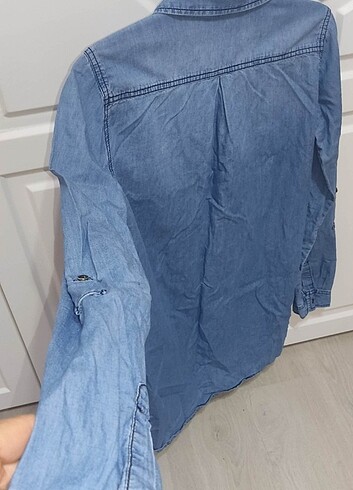 Stradivarius Kadın M Kolu Katlamalı Çift Cep Kot Tunik - Buz Mav - Görsel 6