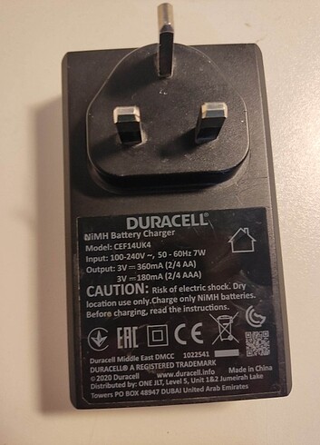Duracell Duracell CEF14UK4 NiMH pil şarj aleti Arabistan soketli