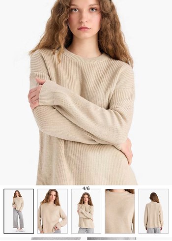 Bej Rahat Kesim Kadın Triko Kazak - Görsel 4