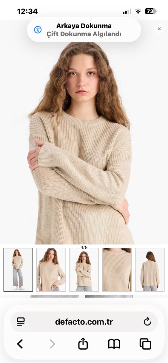 Bej Rahat Kesim Kadın Triko Kazak - Görsel 4