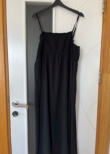LC Waikiki Kadın Siyah Uzun Askılı Keten Elbise