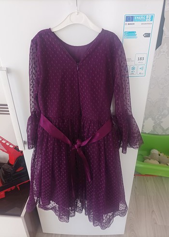 Kız Çocuk Mor Dantel Detaylı Bohem Elbise - Görsel 3