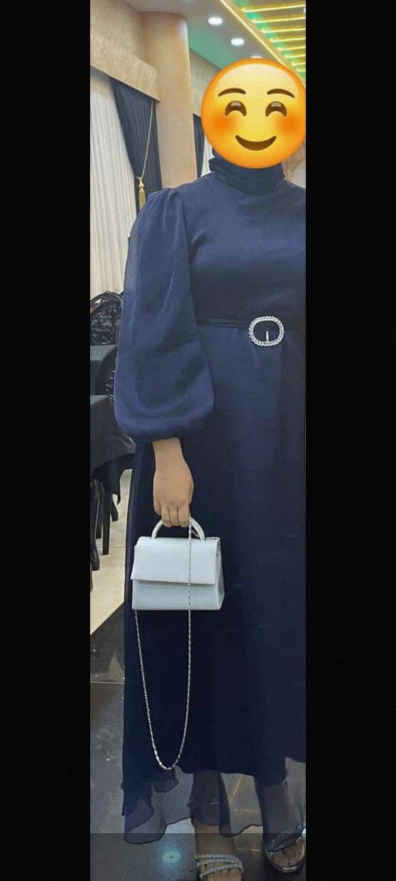 lacivert tesettür elbise ve lacivert şal - Görsel 2