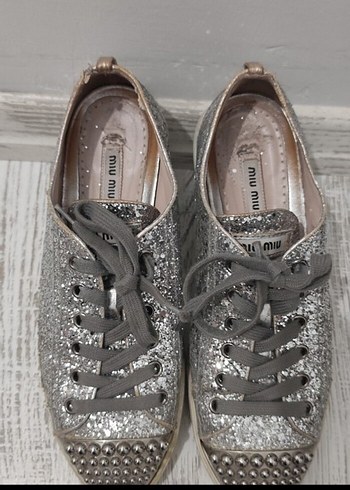 38 Beden Miu Miu Gri Parlak Kadın Sneakers