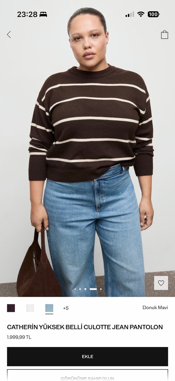 Mango catherin yüksek bel donuk mavi jean - Görsel 4