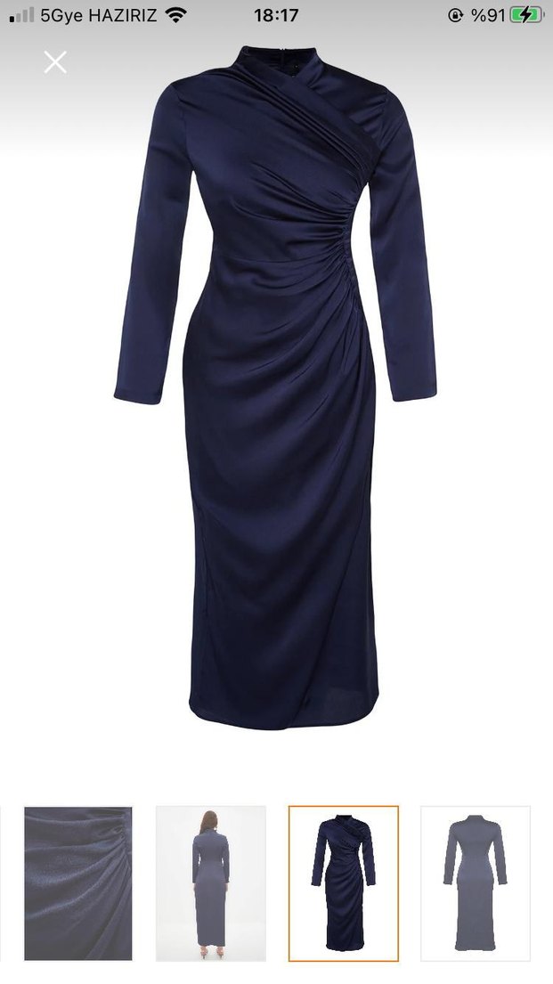 Trendyolamilla Lacivert Saten Abiye - Görsel 2