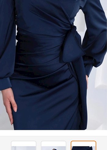 Tesettür Lacivert Saten Abiye - Görsel 2