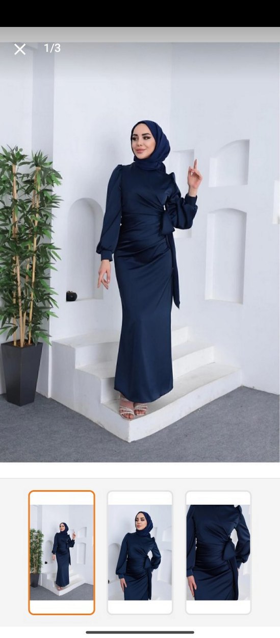 Tesettür Lacivert Saten Abiye - Görsel 3