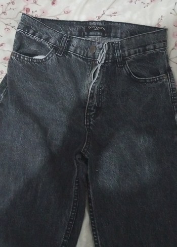 Gri-siyah Bol Kesim Midi Kot Pantolon - Görsel 2